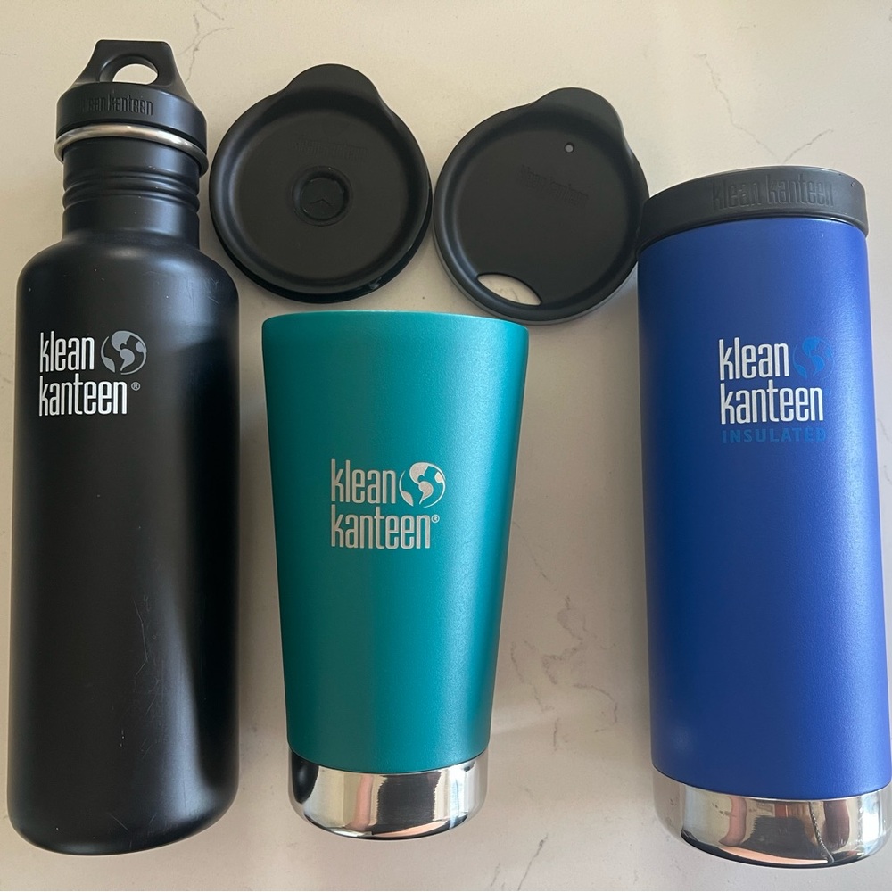 Klean Kanteen Black, Teal, and Blue Drinkware Set